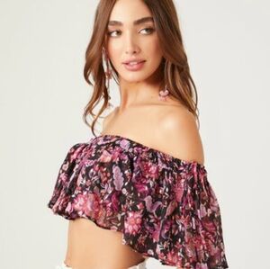 NWT FOREVER 21 Floral Crop Flounce Top Sz XS
